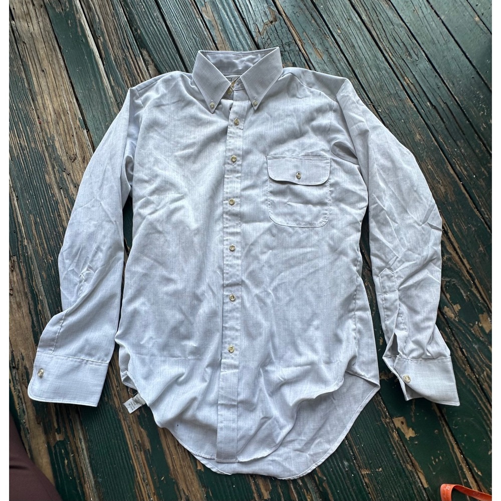 Vintage Sears Fashion Collection Perma-Prest Gray Herringbone Shirt 15 32/33